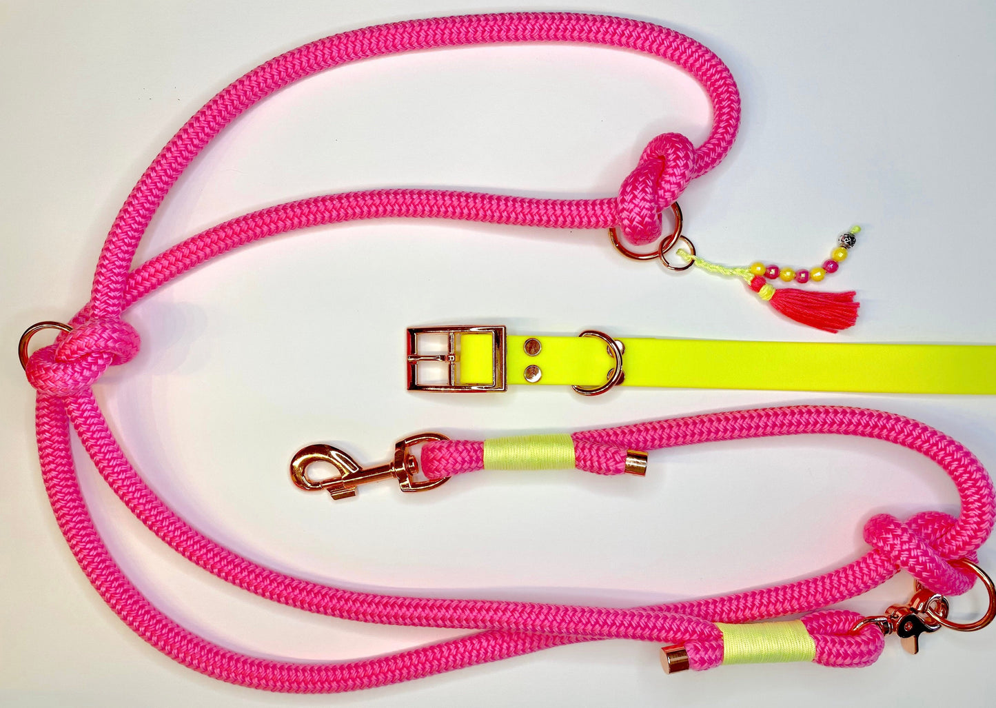 Hundeleine mit Halsband "Pink vs. Yellow"