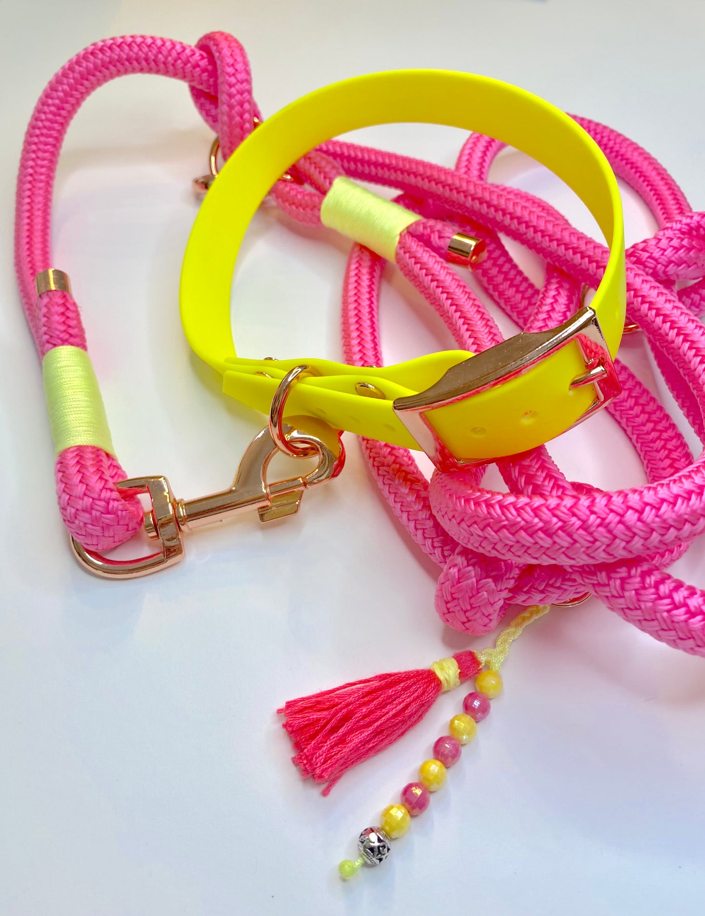 Hundeleine mit Halsband "Pink vs. Yellow"